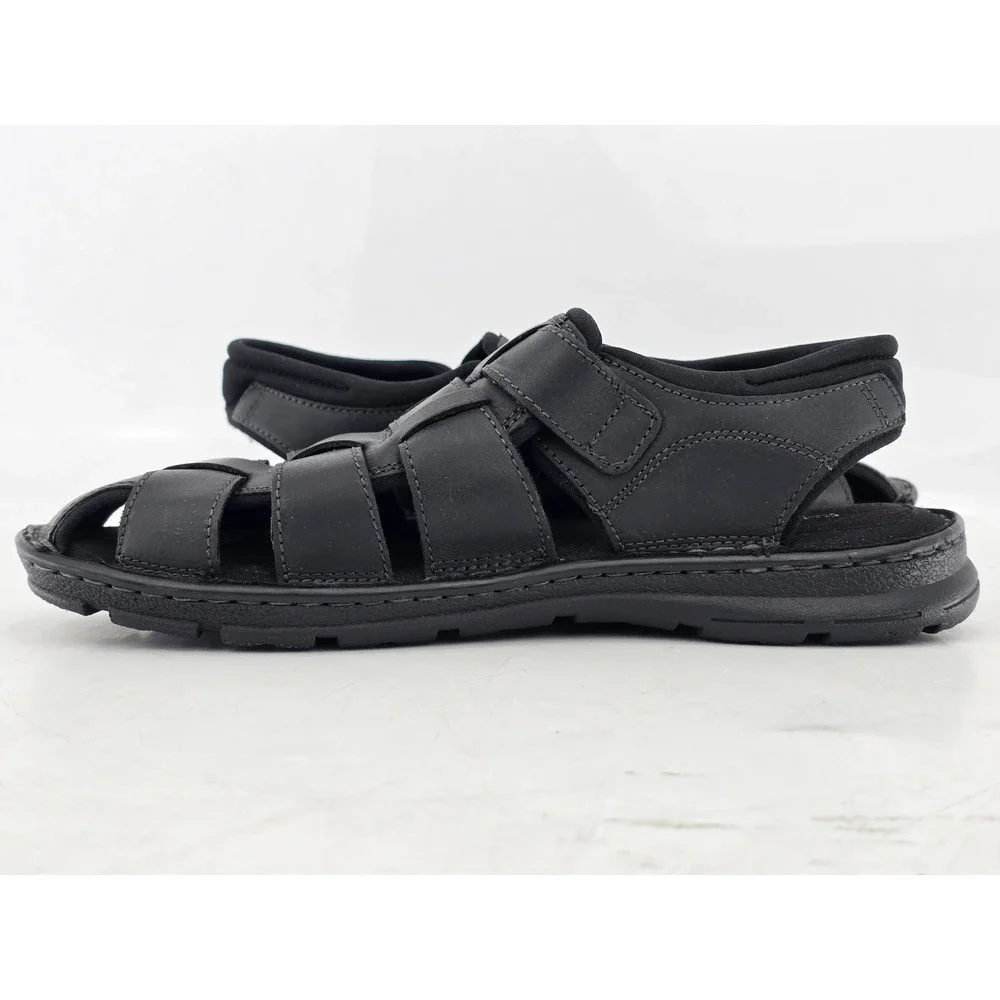 Rockport Darwyn Fisherman Sandals Mens 11 Black Leather Comfort - Excellent